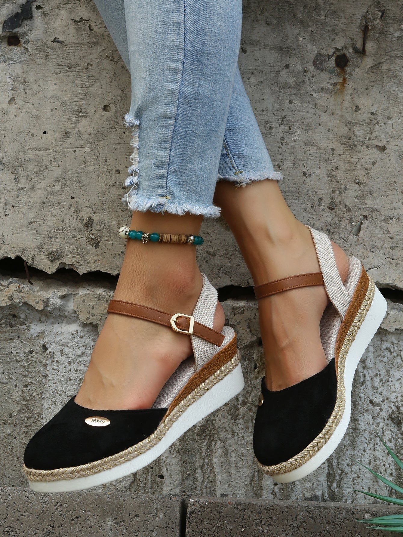 Orthopedic espadrille platform sandals with ankle strap for women