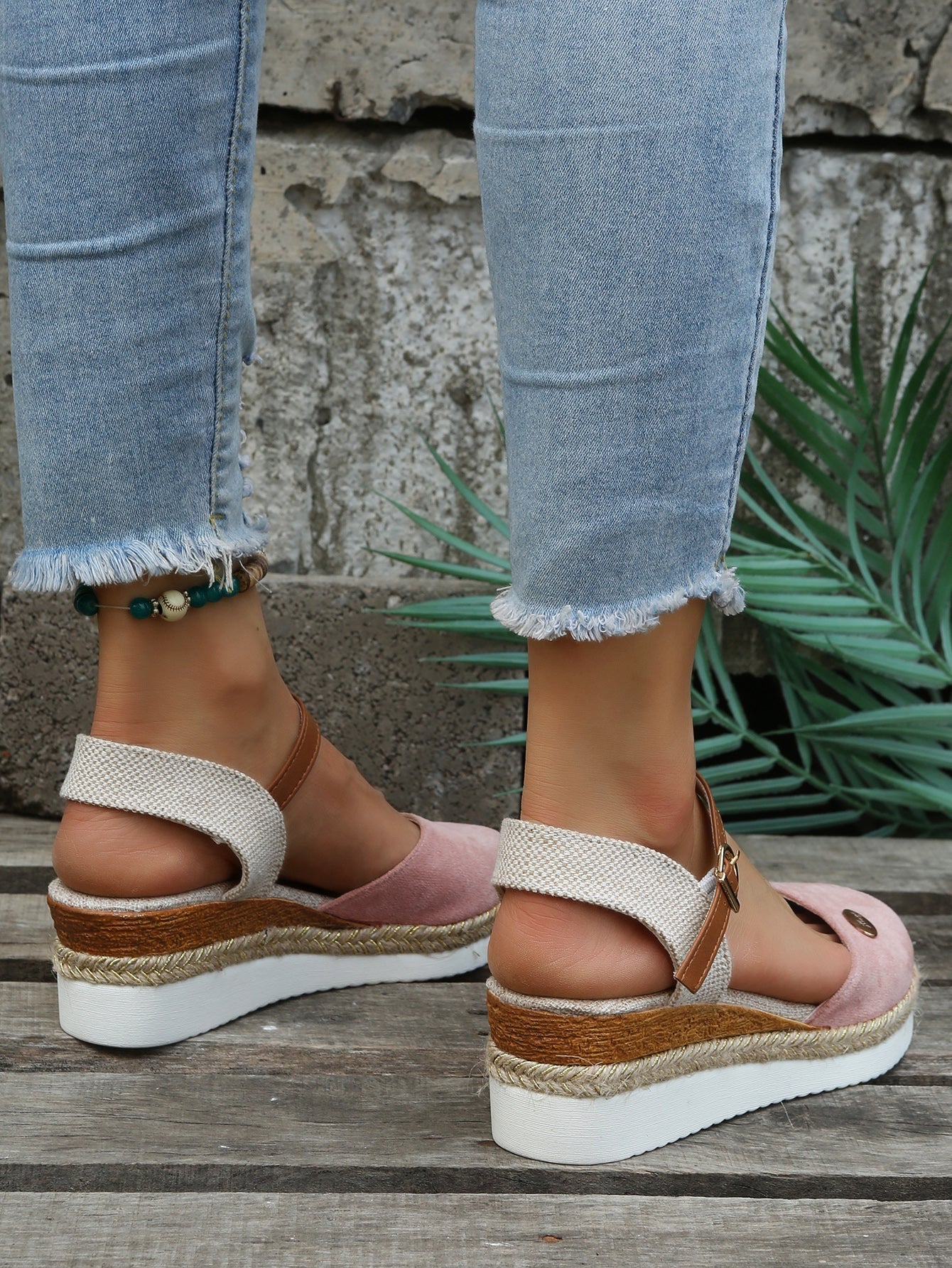 Orthopedic espadrille platform sandals with ankle strap for women