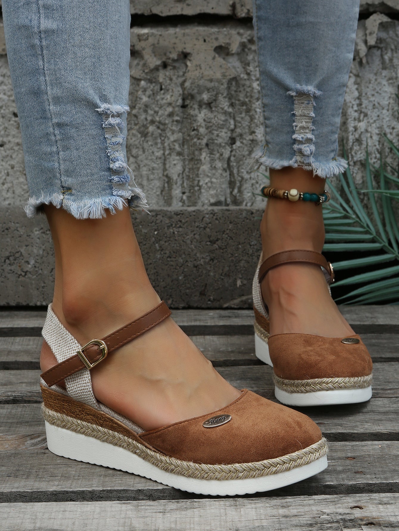 Orthopedic espadrille platform sandals with ankle strap for women