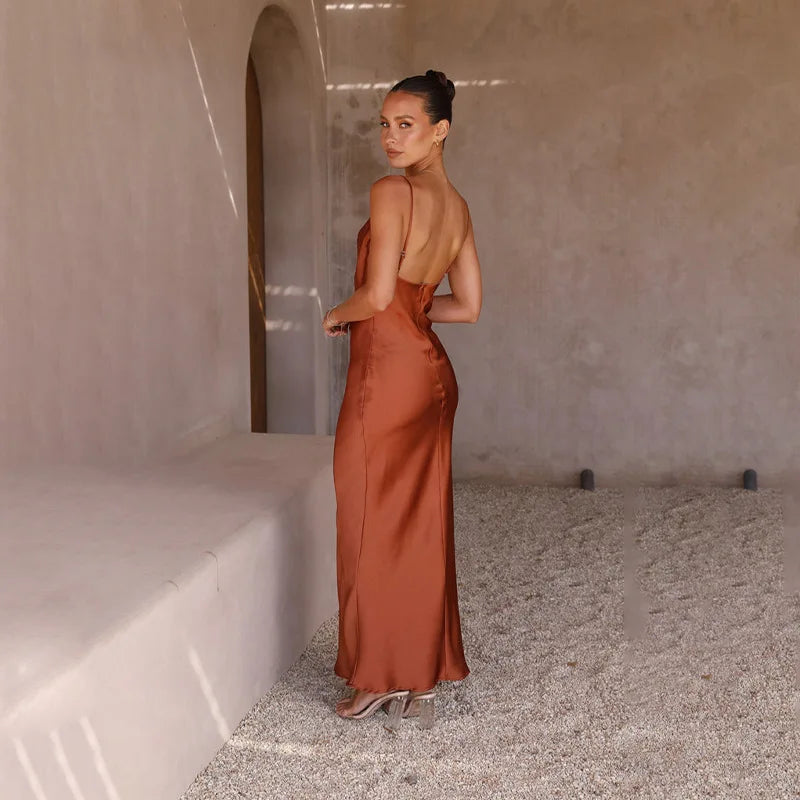 Sophisticated satin wedding guest dress with flattering fit for women