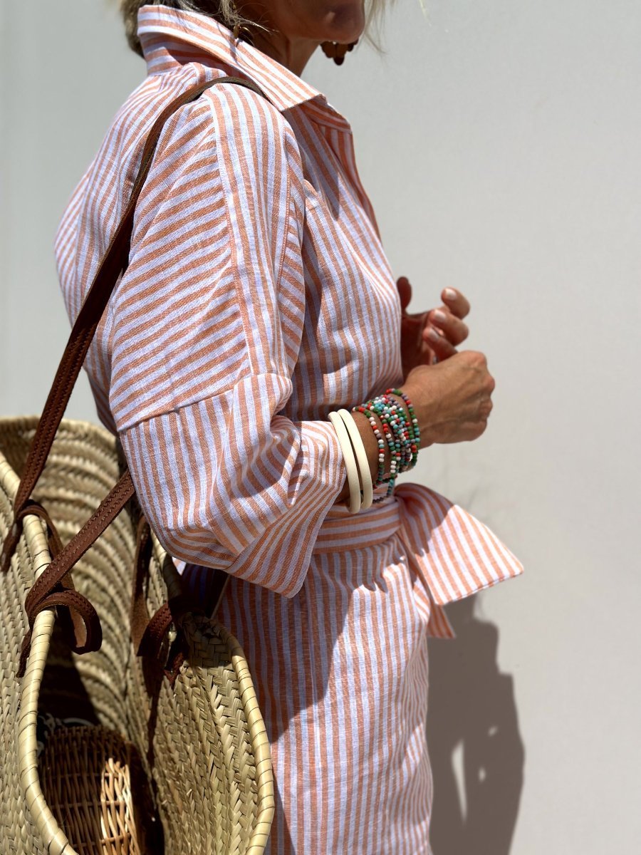 Striped oversized beach shirt dress with button-down design for women