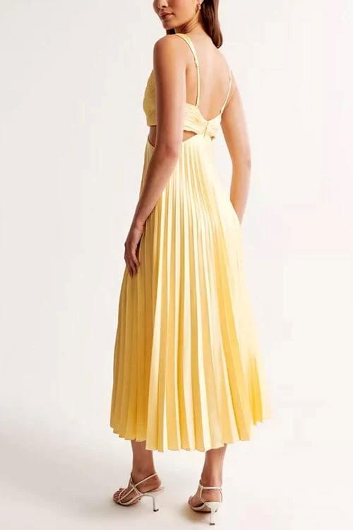 Stylish pleated midi dress with trendy cutout design for women