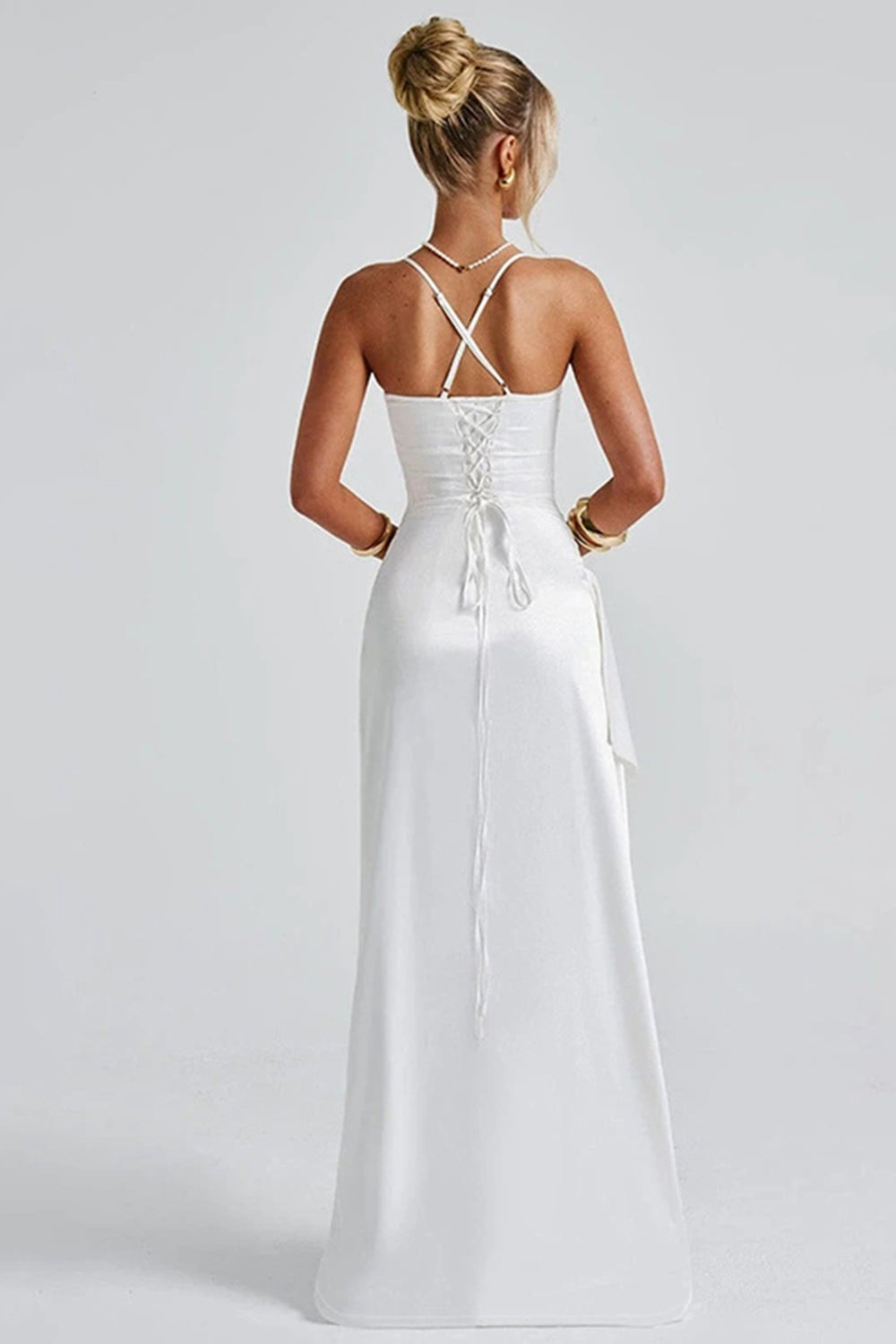 Elegant wedding guest satin maxi dress for women